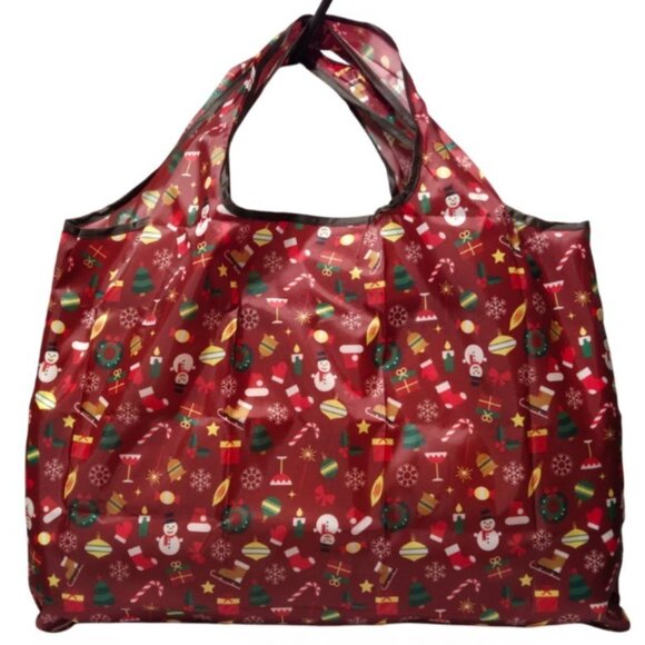 Christmas-Themed Large Foldable Lightweight Nylon Shopping Tote Shoulder Bag NEW - Picture 1 of 10
